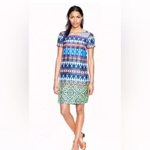 J.Crew Dress Sz. 8 Short Sleeve Colorful Gemstone Print Shift 100% Silk